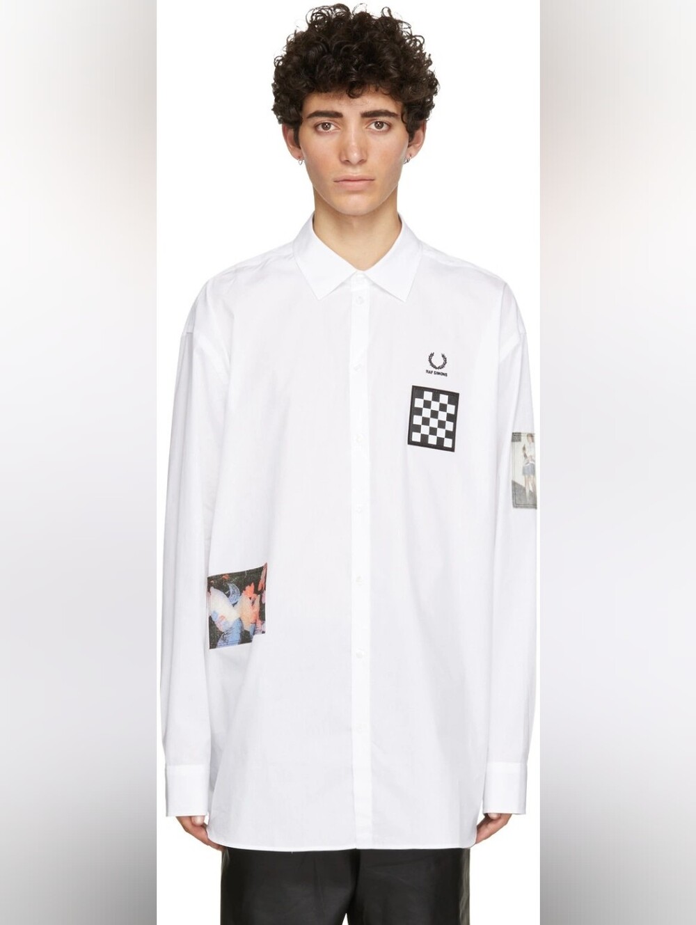 Raf Simons White Fred Perry Edition Oversized Printed Patch Shirt size L BNWT